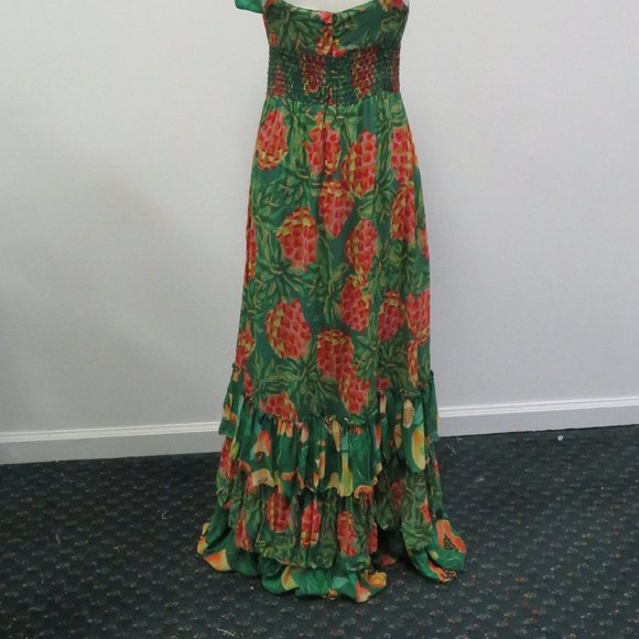 FarmRio Green Pineapple Print Maxi Dress Size S NWT - Picture 2 of 15